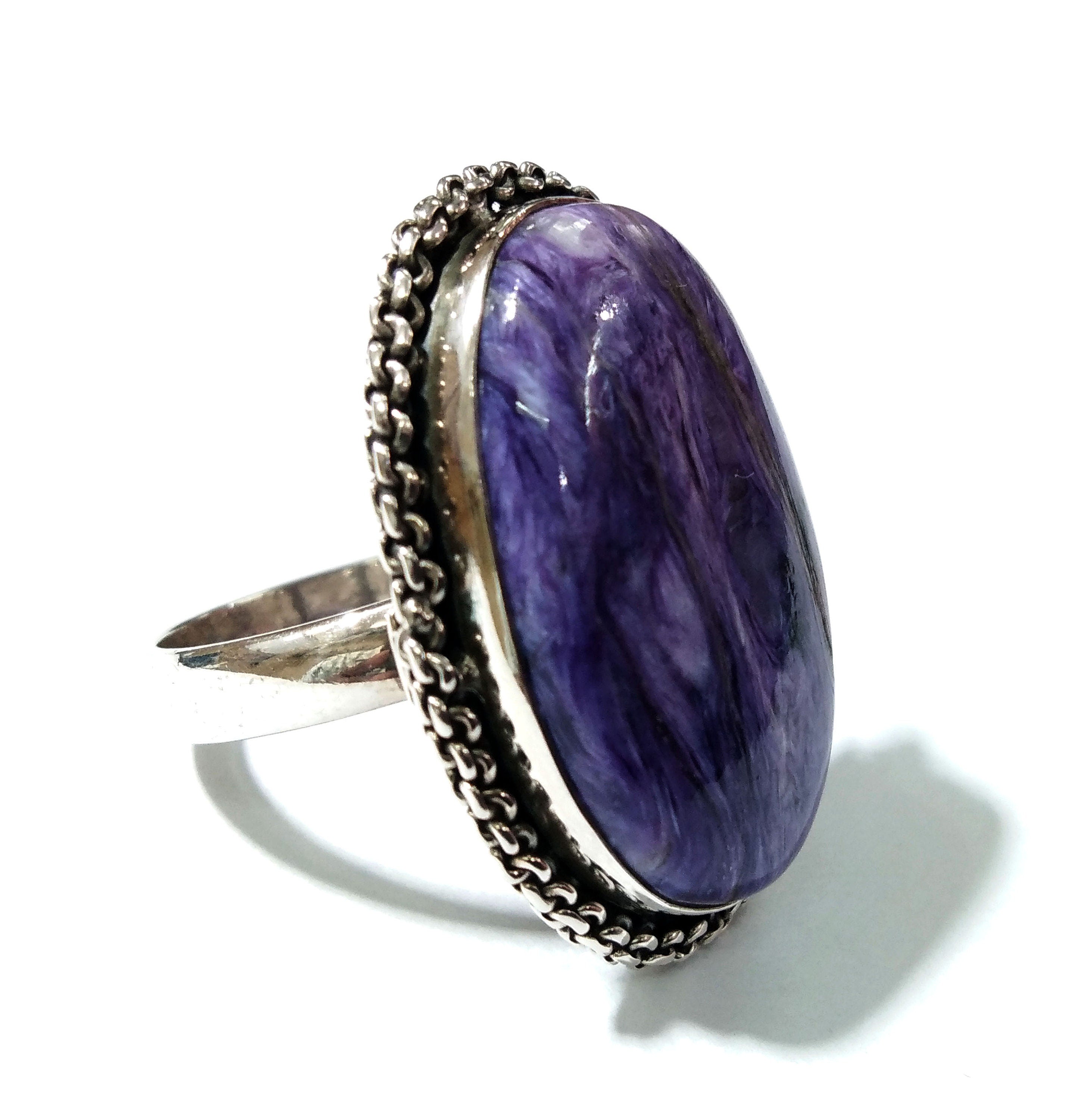 Natural Charoite Gemstone Ring, 925 Starling Silver Ring, Amazing Design Purple Color Charoite Stone Ring, Handmade Ring, For Girls & Women.
